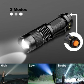 HYVCZP Handheld Flashlight, Super Bright LED Mini Flashlight with Belt Clip, 3 Modes, Zoomable, Waterproof - for Hiking, Hurricane, Camping & Power Outage
