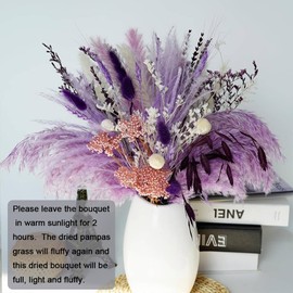 Natural Dried Pampas Prairie Bouquet, 17" Mixed Purple Pampas & Millet Flower Bouquet - Bohemian Style Family Wedding Decoration