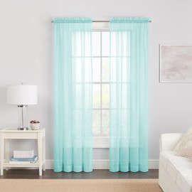 Pairs to Go Victoria Voile Modern Sheer Rod Pocket Window Curtains for Living Room (2 Panels), 59 in x 95 in, Nile Blue