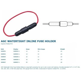 Sea-Dog AGC Watertight Inline Fuse Holder, Amps 10, Wire Gauge 16, 420552-1