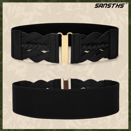 SANSTHS Vintage Stretchy Belt for Women, Womens Wide Elastic Belts for Dresses Coats, Fashion Womens Belts with Gold Buckle, Black XL