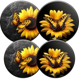 Round Stove Burner Covers For Electric Stove,Sunflower With Butterfly Print Gas Stove Burner Covers Set Of 4, 8 Inches And 10 Inches Cooktop Decorative Stove Top Covers