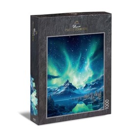 Ulmer Puzzleschmiede - Northern Light Puzzle Nordic Night - 1000 Piece Puzzle in Portrait Format with Impressive Northern Lights Over a Fantastic Nordic Landscape - Puzzle Made in Germany