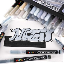 NICETY 32 Colors Acrylic Paint Markers, Paint Pens Brush Tip Water-Based Acrylic Markers for Rock Painting Stone Wood Ceramic (Gray)