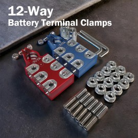 Battery Terminal Connectors, 12-Way Battery Terminal Clamps, JUTA Battery Terminals Top Post 8AWG up to 4/0(XL) AWG Gauge, Positive and Negative (+/-)(1 Pair) for SAE/DIN/EN Tapered Top Post