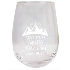 R and R Imports Soap Lake Washington Souvenir 15 oz Laser Engraved Stemless Wine Glass Adventure Awaits Design 2-Pack