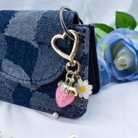 Crizaor Strawberry Keychain Accessories Strawberry Decor Purse Bag Charms For Handbags Kawaii Purse Accessories Charms Flower Gifts For Women Christmas Stocking Stuffers For Girl