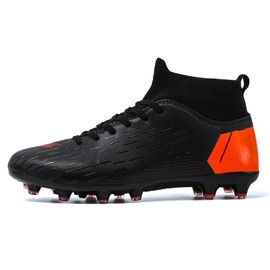 WILTENA Unisex Fashion Womens High Top Lightweight Soccer Cleats Mens Classic Football Boots Shoes Black Size 8w/6.5m