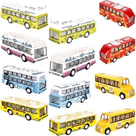 12 Pcs Mini School Bus Toys Cars Little Die Cast Metal Pull Back City Bus Small Friction Powered School Bus with Opening Doors for Education Birthday Gift