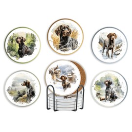 German Shorthaired Pointer Gifts, Ceramic Coaster, Set of 6, with Gift Box, Absorbent with Cork Base, Home Decor for Family, Housewarming, Thanksgiving, Birthday and Christmas