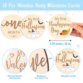Capoda 18 Pcs Baby Monthly Milestone Cards My First Holiday Milestone Signs 1-12 Months Holiday Wooden Circles Announcement Discs for Boy Girl Photography Photo Baby Shower Newborn Keepsake Gift