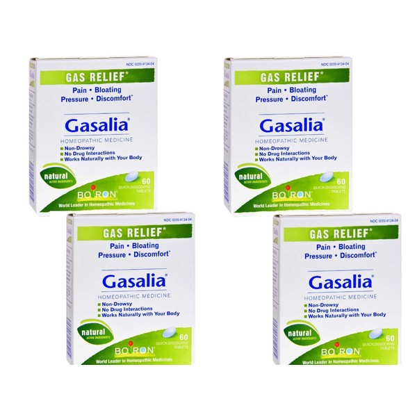 Boiron Gasalia Gas Relief - Homeopathic - Temporarily relieve bloating, pressure and pain associated with gas - 60 Tablets (Pack of 4)
