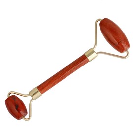 rockcloud Natural Crystal Stone Roller Massager Double Neck Face & Neck Massage Therapy Anti-Aging Wrinkle Healing Slimming Skincare Tool,Red Jasper