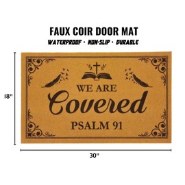 SAIONJI We are Covered Psalm 91 Welcome Mat – Christian Doormat – 30" x 18" Faux Coir with Non-Slip Rubber Backing, Waterproof, Durable, Indoor & Outdoor Use