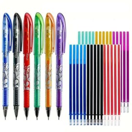 WOLMIK Erasable Pens Rub Out Pens - 0.5mm Erasable Gel Pens with Rubbers on the End, Heat Friction Pens with Eraser, Handwriting Writing Pens for Kids Adult School Office Supplies - 6 Assorted Colors