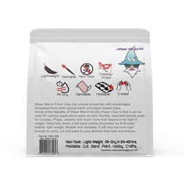 Air Dry - Foam Clay (White 400grams) by Wiser Merch. Includes Sculpting Tools! Cosplay, Fake Bake, Squishy, Foil Sealed,