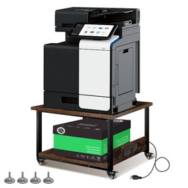 Printer Stand, 23.6''x23.6'' Large Printer Table with Power Outlet for Home Office Organization, Under Desk 3d Printer Stand With Wheels, Heavy Duty Rolling Printer Cart Shelf Stand for Desktop-2 Tier