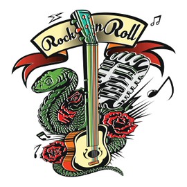 Rock and Roll Snake Mic Microphone 4 Inch Waterproof Decal Sticker Vintage Band Rock Drum Radio Punk Pop Guitar Metal Country Music Instrument Musical Singer DJ Acoustic Studio Jazz Sing CS1473-2PK