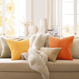 Topfinel Fall Burnt Orange Decorative Throw Pillows Covers 18x18,Soft Corduroy Square Throw Pillow Covers Set of 4,Western Farmhouse Cushion Cover for Couch Sofa Bedroom(Terracotta,Rust,Yellow)