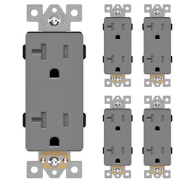 LIDER Matte Finish Decorator Receptacle with Interchangeable Face Cover, Child Safe Tamper-Resistant Wall Outlet, Commercial Grade, Self-Grounding, 20A 125V, UL Listed, LR20-TR-GY5P, Gray, 5 Pack