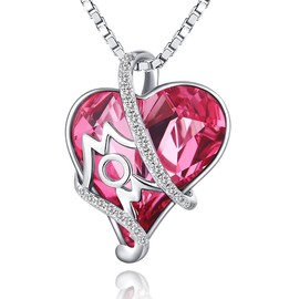 jiamiaoi White Gold Plated Necklace Heart Pendant Women's Necklace Heart Silver Chain with Heart Jewellery Heart Chain Silver Women's Mother Heart Pendant with Stone, Sterling silver, stone, white