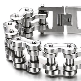 COOLSTEELANDBEYOND Heavy Sturdy Mens Motorcycle Chain Bike Chain Bracelet of Stainless Steel Silver Color Polished(CA)