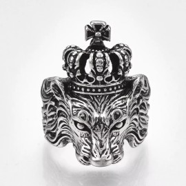 LZD Alloy Cuff Finger Ring Wide Ring Lion Antique Silver Size 9 Adjustable 9mm P445