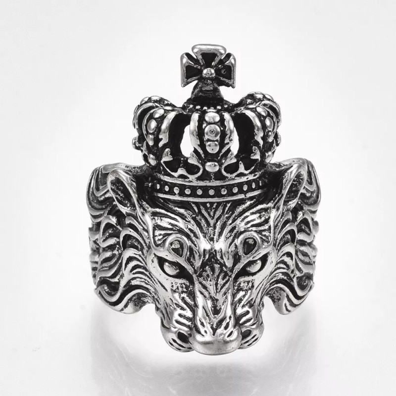 LZD Alloy Cuff Finger Ring Wide Ring Lion Antique Silver