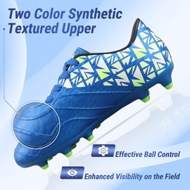 Vizari Pismo Junior - Tacos de fútbol para niños y niñas | Tacos sintéticos perfectos para fútbol para niños con Suela de TPU | Zapatos Deportivos Resistentes al Agua y duraderos, Azul, 5 Big Kid