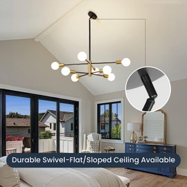 MOUFIER Sputnik Chandelier Black and Gold Ceiling Light Height Adjustable E27 Modern Ceiling Lighting Fixture Farmhouse Pendant Lamp for Living Room Bedroom Dining Room Kitchen Office (8-Light)