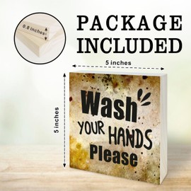 Bathroom Wooden Block Sign - Wash Your Hands - Natural Solid Pine Wood Tabletop Decor, Shelf, Counter, Farmhouse, Gifting Idea, Home & Office Decoration(Dirty) - D15
