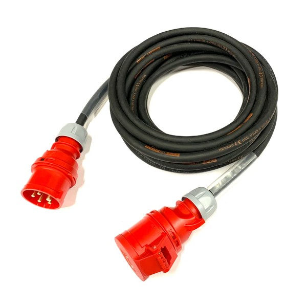 16 Amp 415V 5 Pin 3 Phase Extension Lead - PCE Red - 2.5mm² Heavy Duty Industrial H07RN-F Rubber Cable - 16A 3PH HO7 (20 Metre)