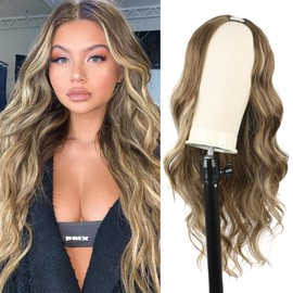 Aisaide Honey Blonde V Part Wig Body Wave Half Wigs for Black Women Long Wavy Wig Ombre Highlight Brown Upgrade Vpart Wig Glueless No Leave Out Ash Blonde V Part Wig for Black Women