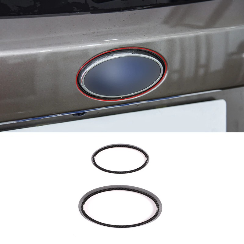 car-attention Carbon Fiber Front Rear Emblem Badge Logo Trim 2PCS