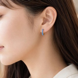 Rockyu S925 Women's Gold Hoop Earrings, Sterling Silver, Round Earrings, Opal Stud Earrings, For One Ear, 0.2 inch (6 mm), 0.3 inch (8 mm), 0.4 inch (10 mm), Hypoallergenic, Birthday Present (Blue-6 mm)