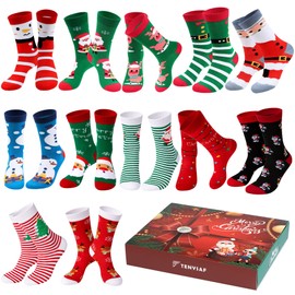 TENYSAF Women Christmas Socks Funny Crew Sock for Female Colorful Novelty Patterned Xmas Socks 12 Pack US 6-11