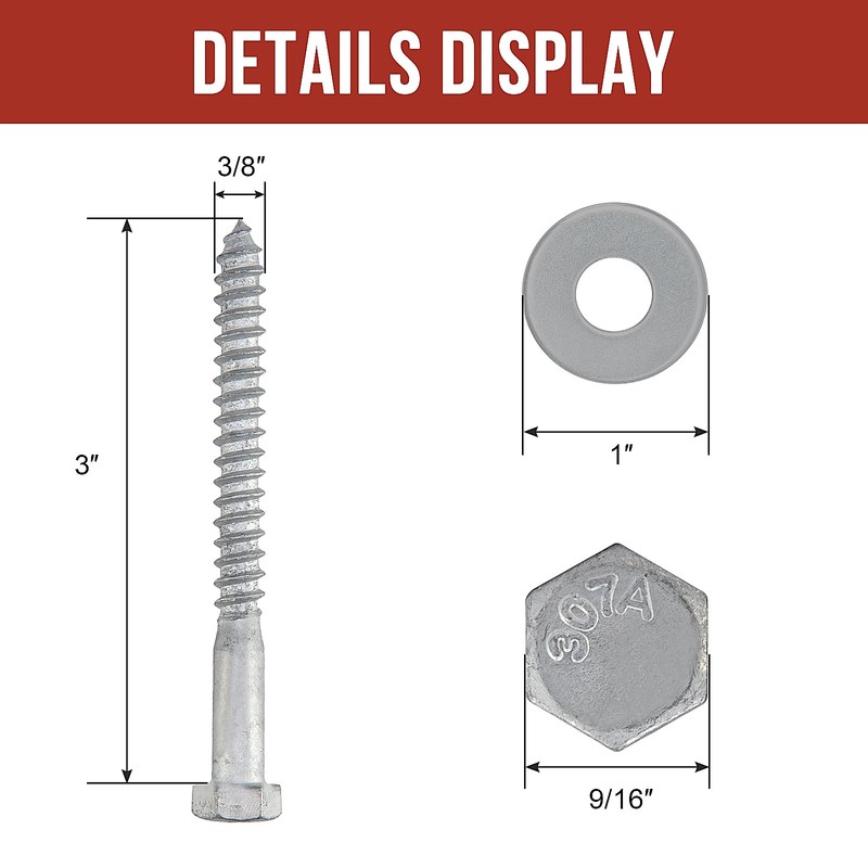 HROMIGRY 3/8" x 3" Lag Bolts (50 Pcs) Lag Screws