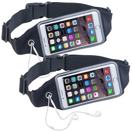 Xcase Waist Bag: 2 Set Waterproof Sports Running Belt for Smart Phones Touch Window (Money Belt, Belt Bag, Waterproof Phone Bag), black