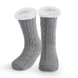WYTartist Cuddly Socks for Men Warm Winter Thermal Socks with Full Plush and Wool Thick Warm Slippers Socks 39-47, Twist Grey