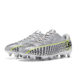 LEOCI Soccer Cleats for Women's and Men's Outdoor Unisex Football Shoes Firm Rugby Boots Grey-Black