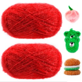 Uiopa Sponge Yarn, 200 g (2 x 100 g, 2 x 200 m) Glitter Washing Up Sponge Yarn, Crochet Bubble Yarn, Fluffy Sponge Wool Yarn for Crocheting, Knitting, Dishcloths, Bath Sponges, Decoration, DIY Crafts
