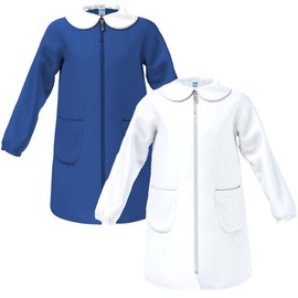 siggi School Apron for Girls and Boys with Embroidery Cotton with Buttons or Zip in White and Blue, Happy School Line, Bluette (without embroidery) 1969