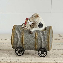 MIABE - Primitive Cow and Chicken Duo Riding in Can Farmhouse, Country Figurine for Holiday, Home Decor