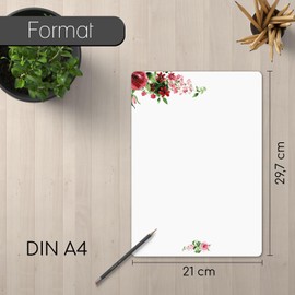 younikat Writing Paper Set Rose Motif I 50 Sheets 90 g/m² DIN A4 I Rounded Corners Stylish Writing Paper Birthday Certificate Menu Voucher I dv1518