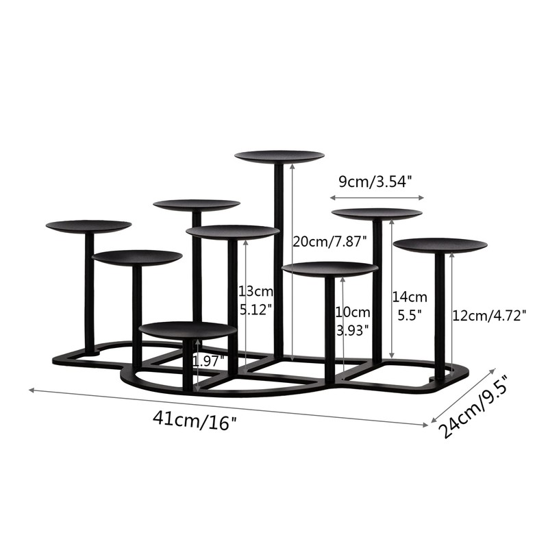 9 Arms Black Candelabra for Inside Fireplace - Metal Candle