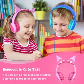 Rigwig Kids Headphones with Limited Volume, Children's Headphone Over Ear, Toddler Headphones for Girls, Wired Headset Earphones for Children with 3.5mm Aux Jack (Pink)