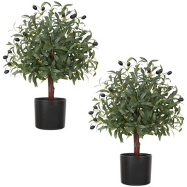 LUWENER 25” Tall Artificial Olive Topiary Ball Tree Set of 2 Pack, Olive Boxwood Topiary Ball Potted Bushes UV Resistant Potted Plants for Indoor Outdoor Home Garden