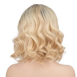 Wiginway Peluca Sintética Para Mujer, Rubia Ondulada Media Con Raíces Oscuras, Resistente Al Calor, De Aspecto Natural.