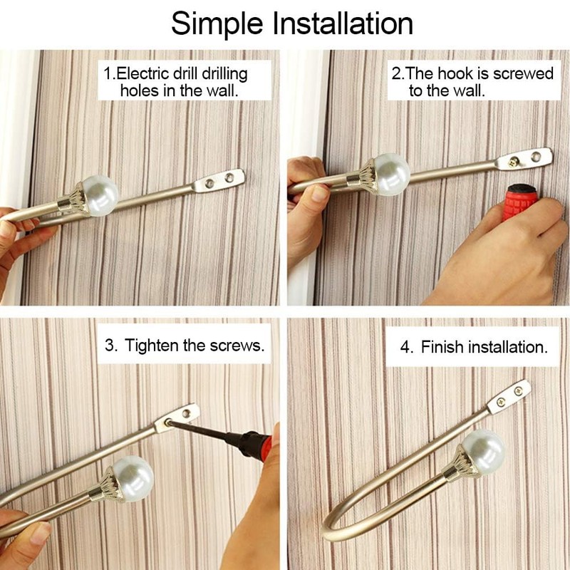 Coolnice 4 Pack Curtain Holdbacks Wall Mounted Curtain Tiebacks Hooks