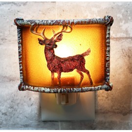 Ebros Gift Rustic Western Large Wildlife Decorative Wall Plug in Courtesy Accent Night Light with Built in On/Off Switch Faux Birchwood Borders (Stag Deer Elk with Antlers)